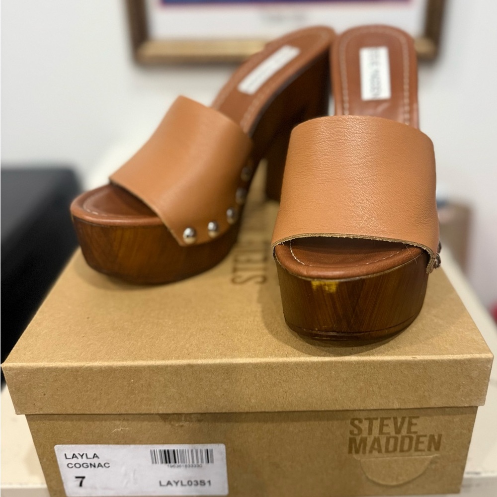 Steve Madden Cognac Leather Mules